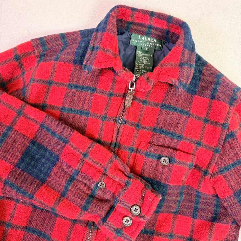 Lauren Ralph Lauren Lambswool Plaid Shacket Women's Petite M Equestrian Preppy